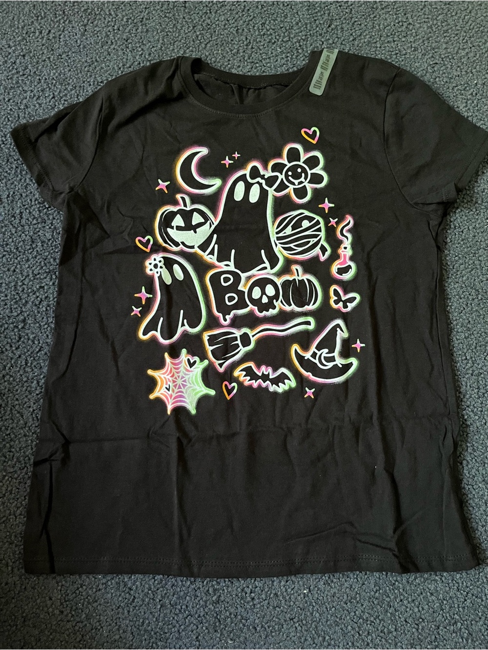 The Children's Place Black Short Sleeve Tee with Neon Halloween Icons